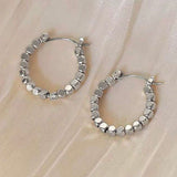 Evangeline Beaded Hoop Earrings - Silver