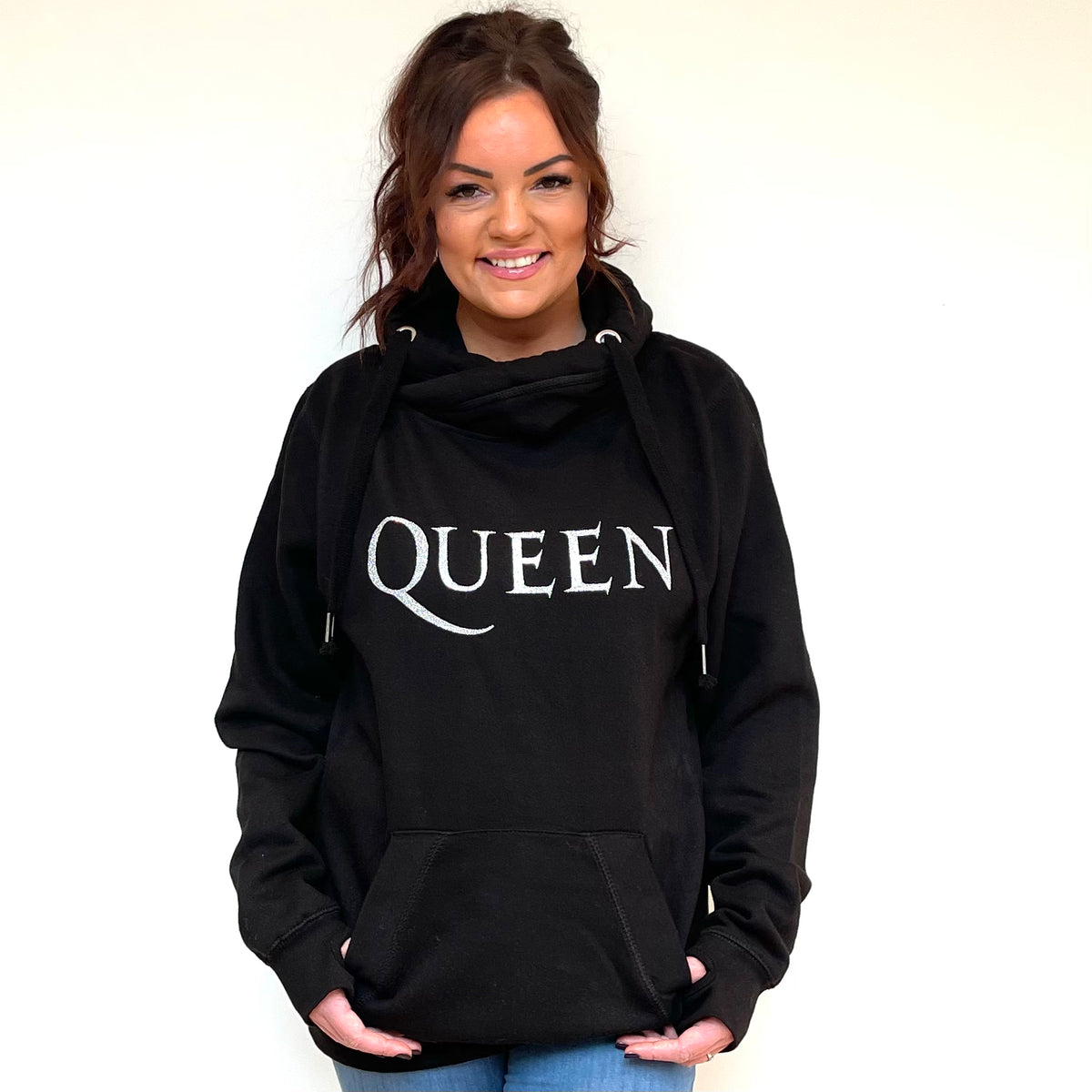 Luxury Cowl Neck Queen Hoodie Black Lovely Eira