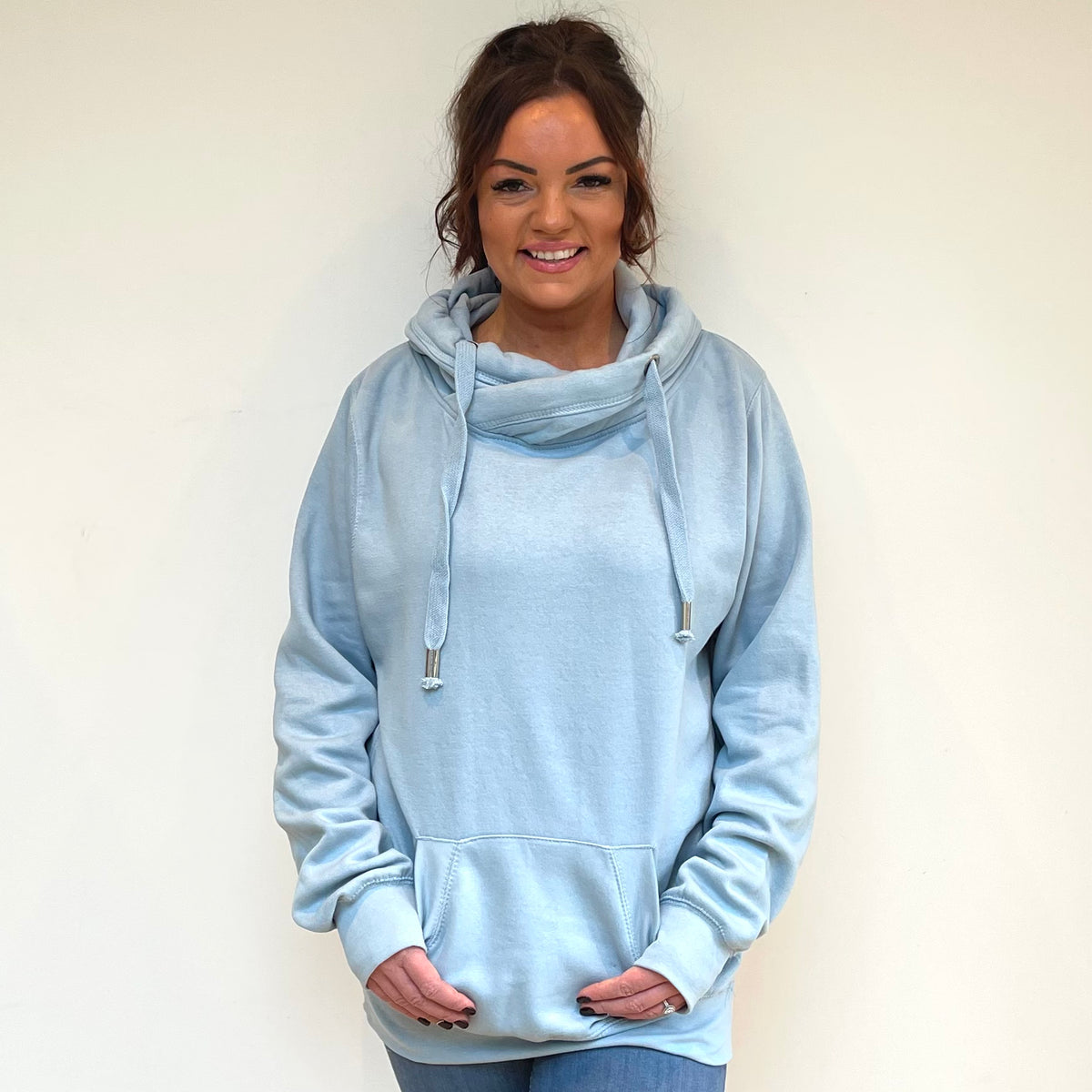 CROSS NECK HOODIE Soft Cotton with Thumbholes Cowl Neck many colours all  sizes