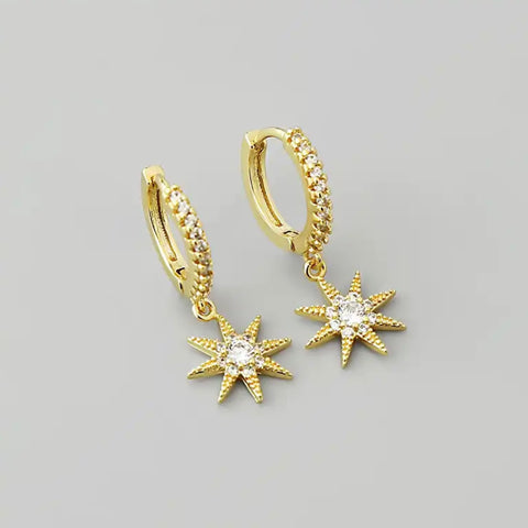 Crystal Centre Star Drop Earrings - Gold
