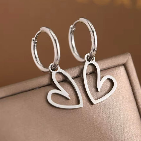 Abstract Heart Earrings - Silver