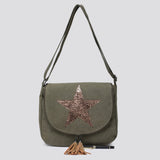 Glitter Star Messenger Bag - Army Green