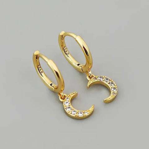 Crystal Moon Drop Earrings - Gold