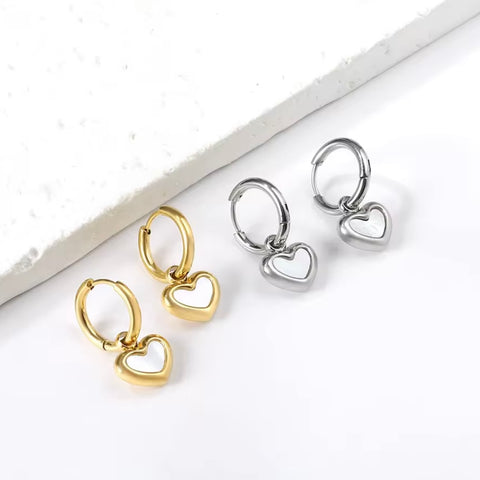 Chunky Heart Drop Earrings - Silver