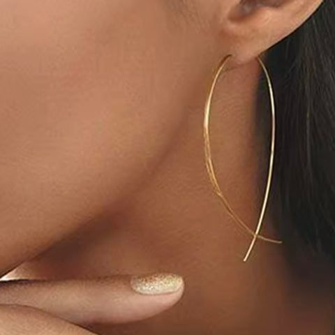 Long Cross Hoop Earrings - Gold