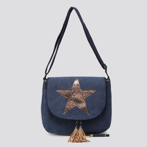 Glitter Star Messenger Bag - Midnight Blue
