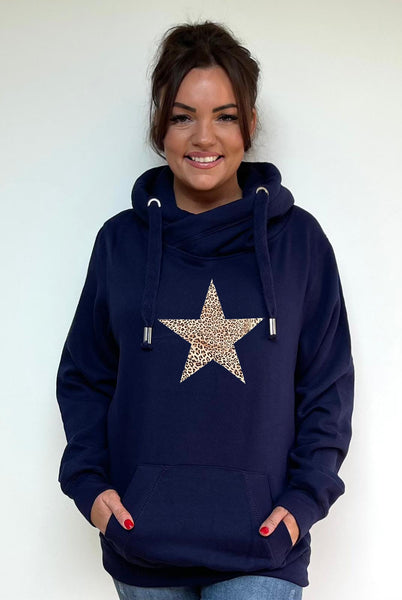 Luxury Cowl Neck Leopard Star Hoodie - Midnight Blue – Lovely Eira