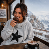 Luxury Cowl Neck Glitter Star Hoodie - Grey