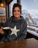 Luxury Cowl Neck Glitter Star Hoodie - Charcoal