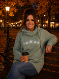 Luxury Cowl Neck Multi Glitter Star Hoodie - Sage