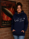 Luxury Cowl Neck Rock Star Hoodie - Midnight Blue