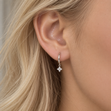 Crystal Clover Drop Earrings - Silver