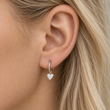 Heart Drop Earrings - Silver