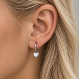 Chunky Heart Drop Earrings - Silver