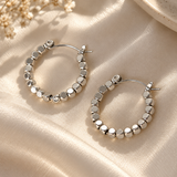 Small Evangeline Beaded Hoop Earrings - Silver