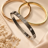 Crystal Charm Bangle - Silver