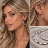 Evangeline Beaded Hoop Earrings - Silver