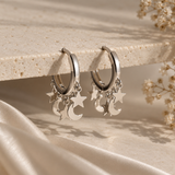 Moon & Star Fall Earrings - Silver