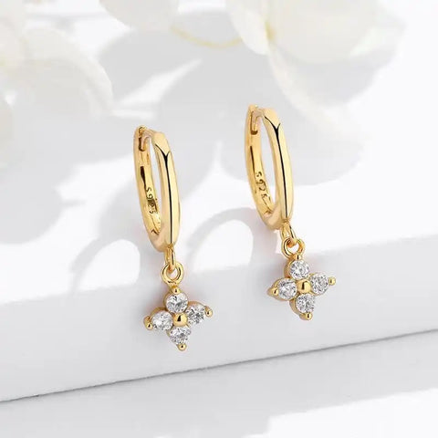 Crystal Clover Drop Earrings - Gold