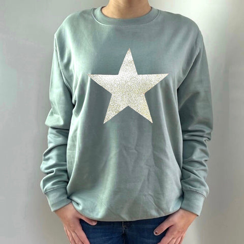 SECOND Glitter Star Sweatshirt - Sage - XL