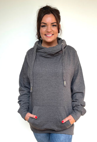 SECOND Luxury Cowl Neck Hoodie - Charcoal XL