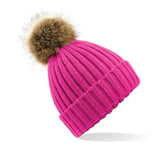 Faux Fur Pom Pom Hat - Pink