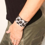 Leopard Print Disco Wide Wrap Bracelet - Black and Silver