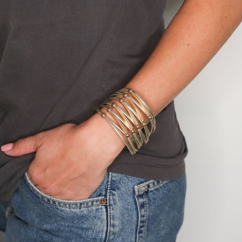 Faux Leather Bar and Ball Wrap Bracelet - Gold