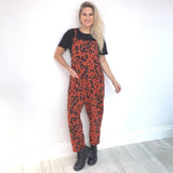 Leopard Print Dungarees - Burnt Orange
