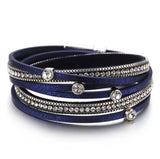 Faux Leather Crystal Charm Wrap Bracelet - Midnight Blue