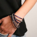 Faux Leather Crystal Charm Wrap Bracelet - Midnight Blue