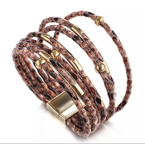 Snakeskin Wrap Bracelet - Pink & Gold