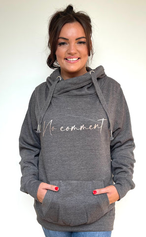 Luxury Cowl Neck No Comment Hoodie - Charcoal