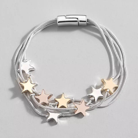 Multi Star String Bracelet - Gold, Rose Gold & Silver