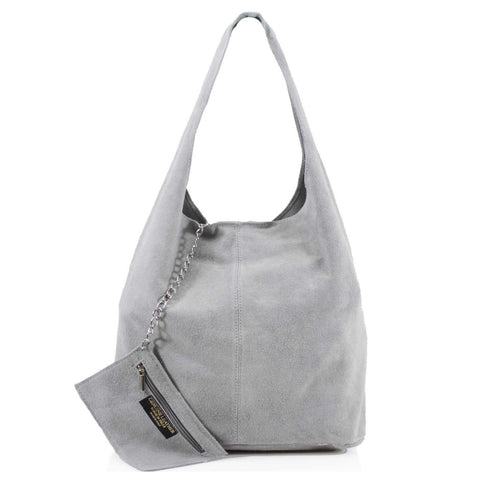 Suede Slouch Bag - Pale Grey