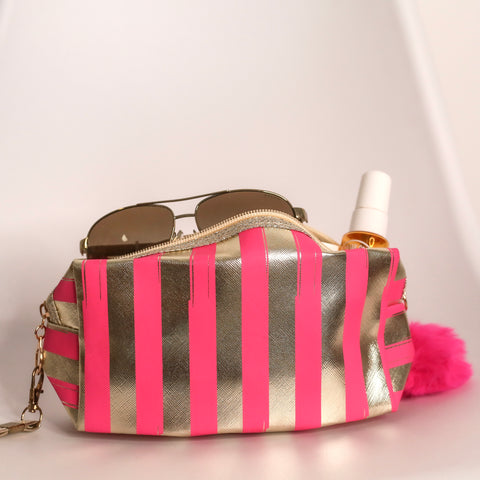 Stripy Make Up Bag - Hot Pink