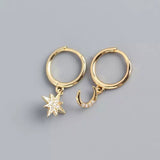 Moon & Star Drop Earrings - Gold