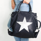 Leather Effect Star Shoulder Bag - Blue-Black