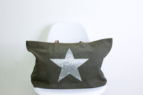 Glitter Star Overnight Bag - Army Green