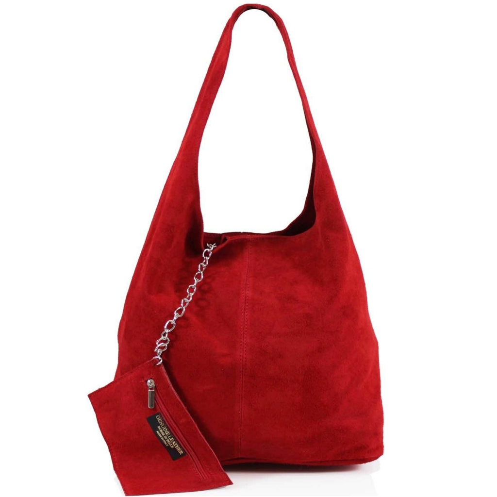 Red hot sale suede handbag