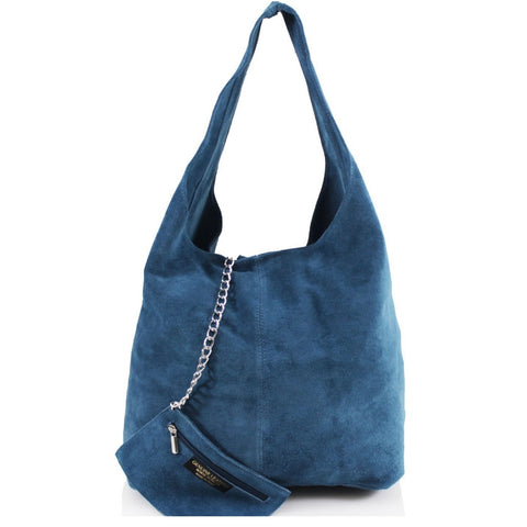 Suede Slouch Bag - Petrol Blue