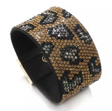 Leopard Print Disco Wide Wrap Bracelet - Gold and Black