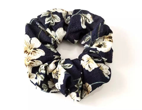Chiffon Floral Scrunchie - Navy