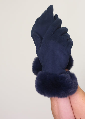 Faux Fur Gloves - Midnight Blue