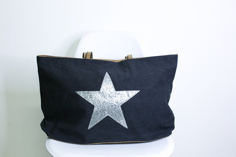 Glitter Star Overnight Bag - Black
