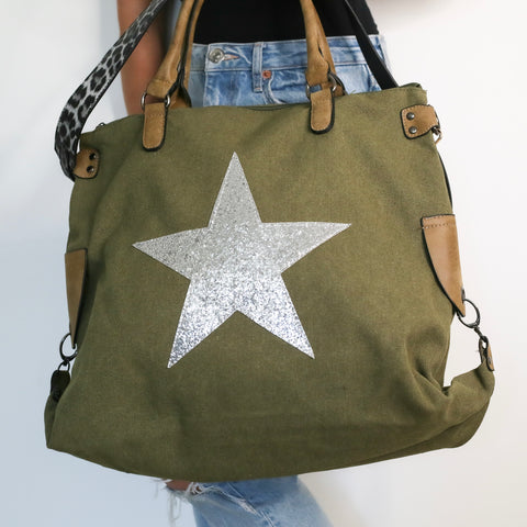 Glitter Star Shoulder Bag - Army Green