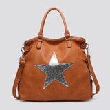 Leather Effect Star Shoulder Bag - Tan