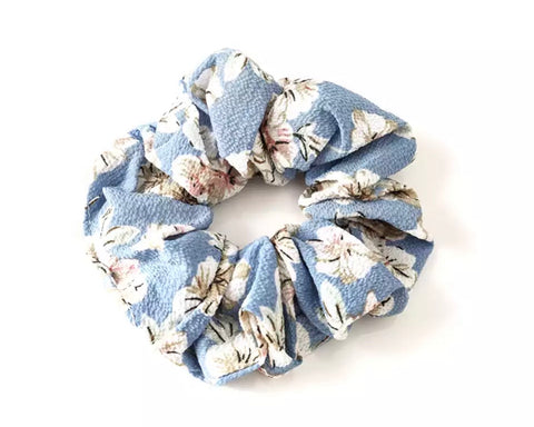 Chiffon Floral Scrunchie - Light Blue