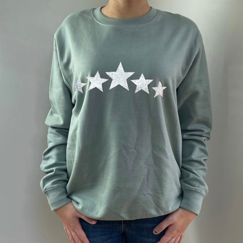 Multi Glitter Star Sweatshirt - Sage