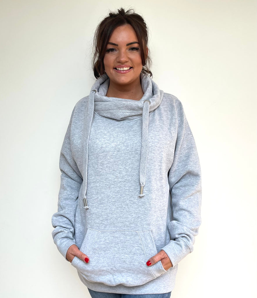 Luxury Cowl Neck Hoodie Grey